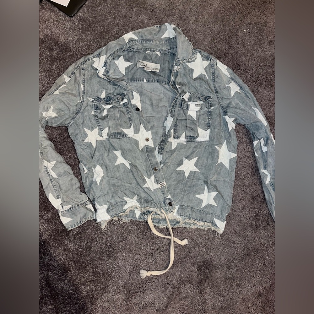 Vintage Havana Denim button down shirt with white star pattern
